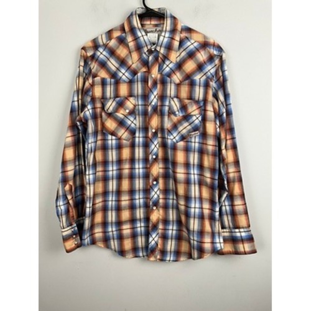 Wrancher by Wrangler Mens Plaid Western Snap Button Long Sleeve‎ Shirt Medium